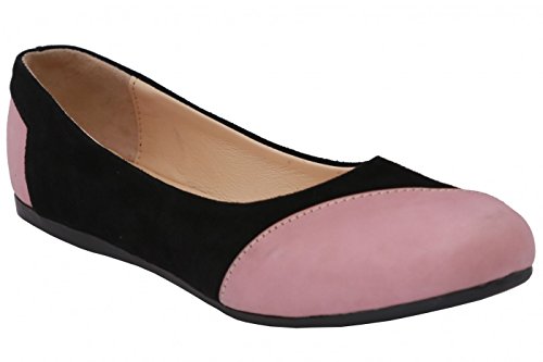 Ballerinas Lederschuhe aus Wildleder & Glattleder in schwarz/rosa, Größe:40