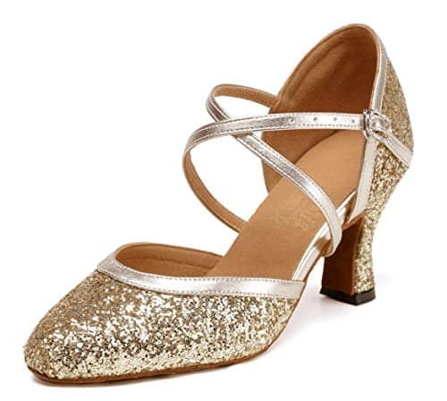 Honeystore 2016 Neuheiten Frauen Kunstleder Funkelnde Glitzer Heels Absatzschuhe Moderne mit Knöchelriemen Tanzschuhe Gold 35 CN