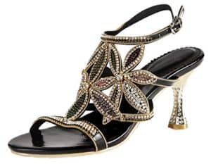 Honeystore 2017 Neuheiten Frauen Kunstleder Weinglas Absatz Blumen Sandalen Absatzschuhe mit Strass Schuhe